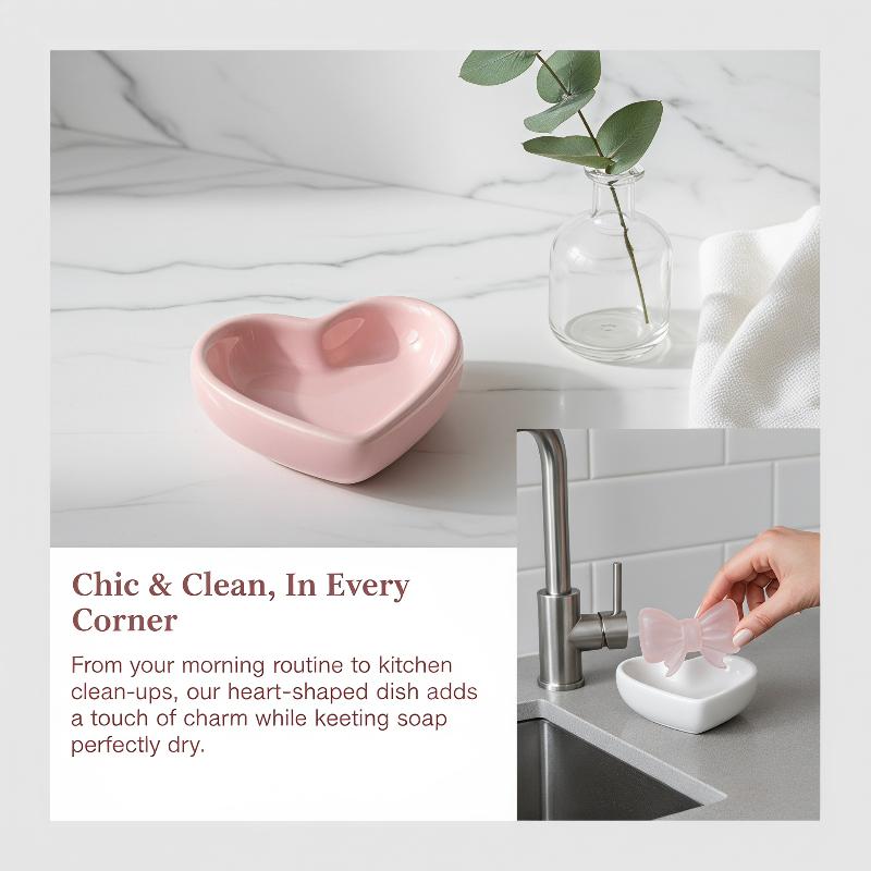 Vanity Home Decor - Schattig hartvormig keramisch zeepbakje met zelfdrainend