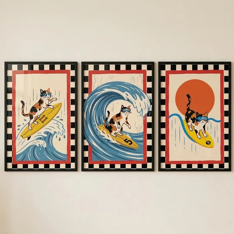 Home Decor Japanese - 3 stks Retro Japanse Wave Cat