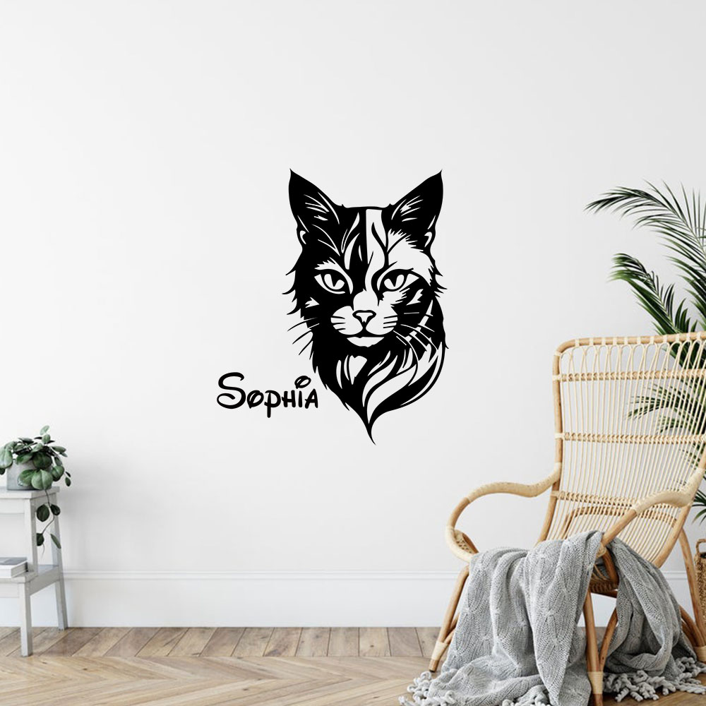 Home Decor Wallpaper - 1PC Leuke Kat Gepersonaliseerde Naam Muurkunst