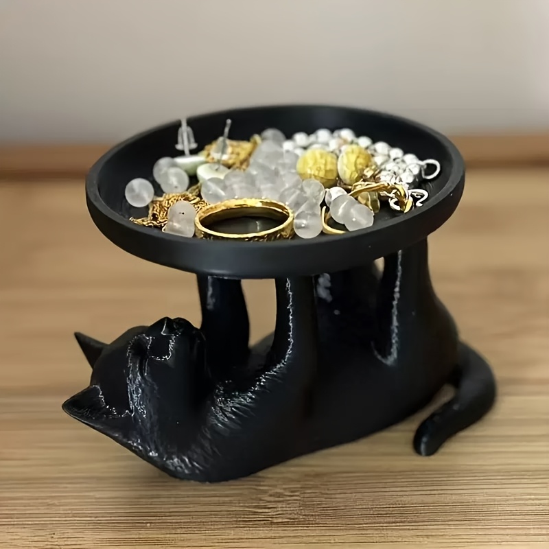 Vanity Home Decor - Schattig zwart katten sieradenschoteltje van hars,