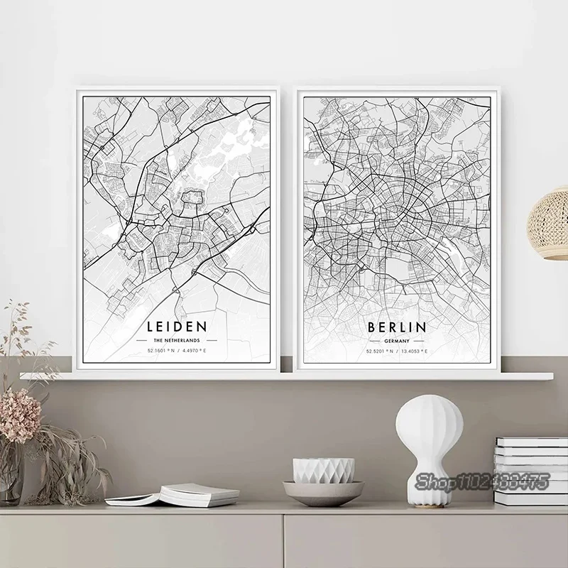 Home Decor New York - Stadskaart Parijs New York Canvas Schilderij