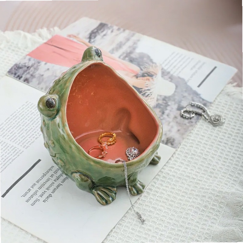 Ceramic Trinket Dish - Keramische kikker sieradenschotel grote mond ringhouder