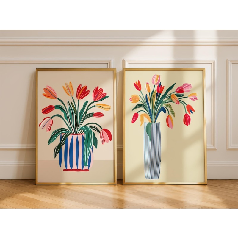 Home Decor Tulip - 2 stuks tulpbloemen canvas kunst aan