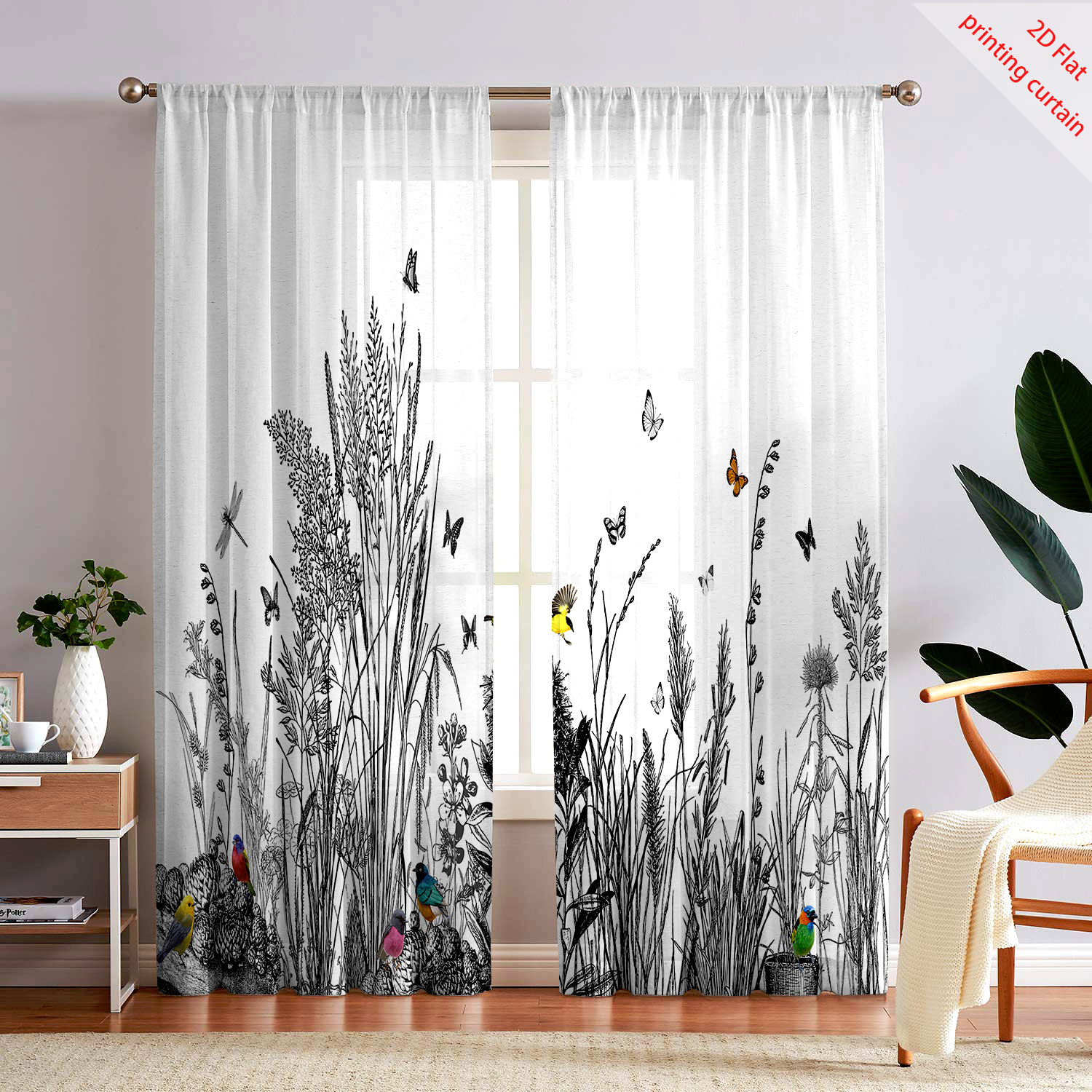 Home Decor Youtube - Plantenbedrukt transparant schermgordijn voor thuis, decoratieve