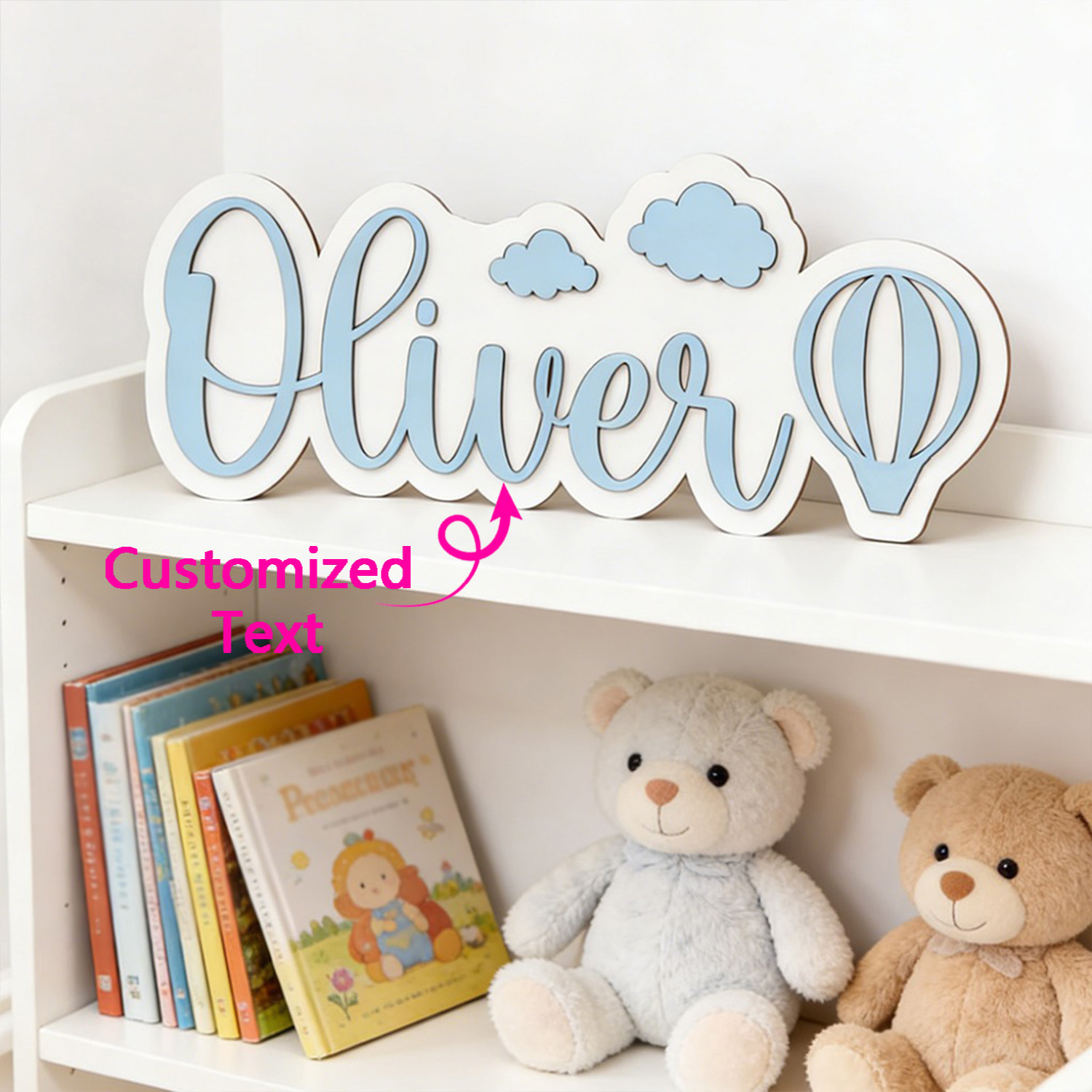 Home Decor For Wedding - Gepersonaliseerde warmeluchtballon & wolk naamkamerbord, aanpasbaar