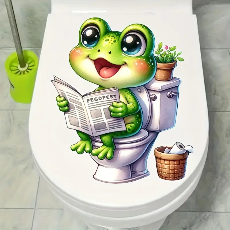 Home Decor Vinyl Flooring - Kikker op toilet lezen krant sticker