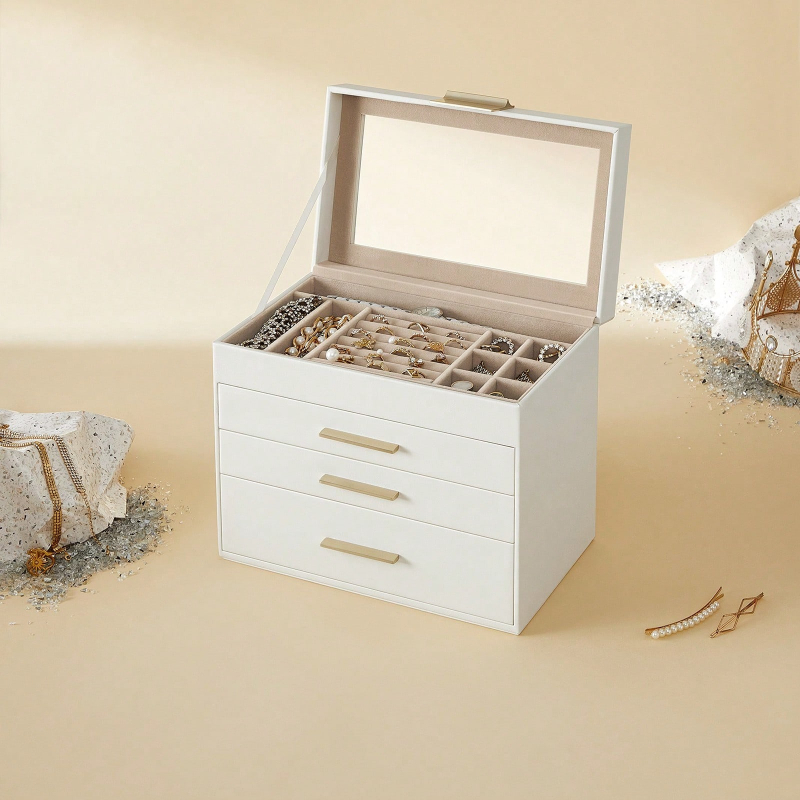 Vanity Home Decor - 4-laags sieradenorganizer met glazen deksel en