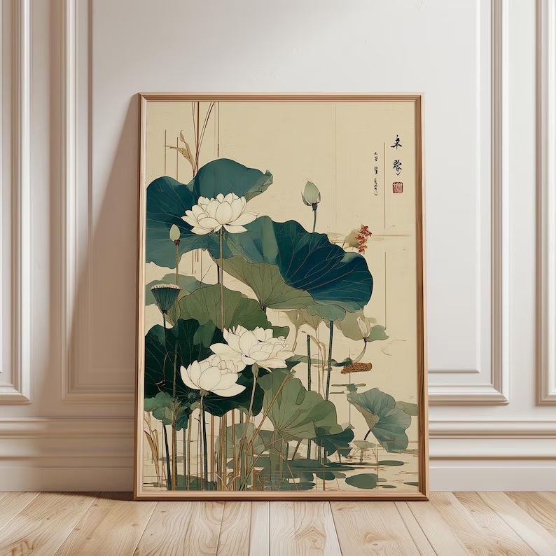 Home Decor Japanese - Retro Japanse Lotus Bloem Wall Art