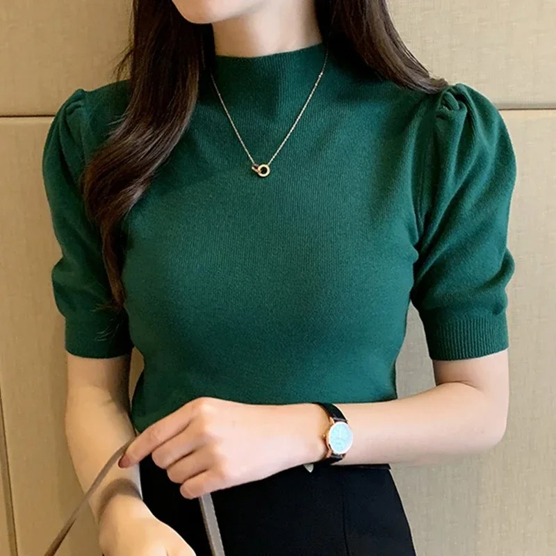Home Decor Zara - Koreaanse gebreide blouse met pofmouwen voor