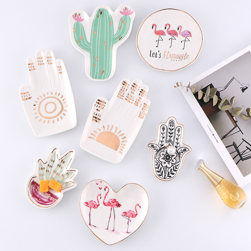 Ceramic Trinket Dish - Kleine Hamsa Zon Hand Flamingo Cactus