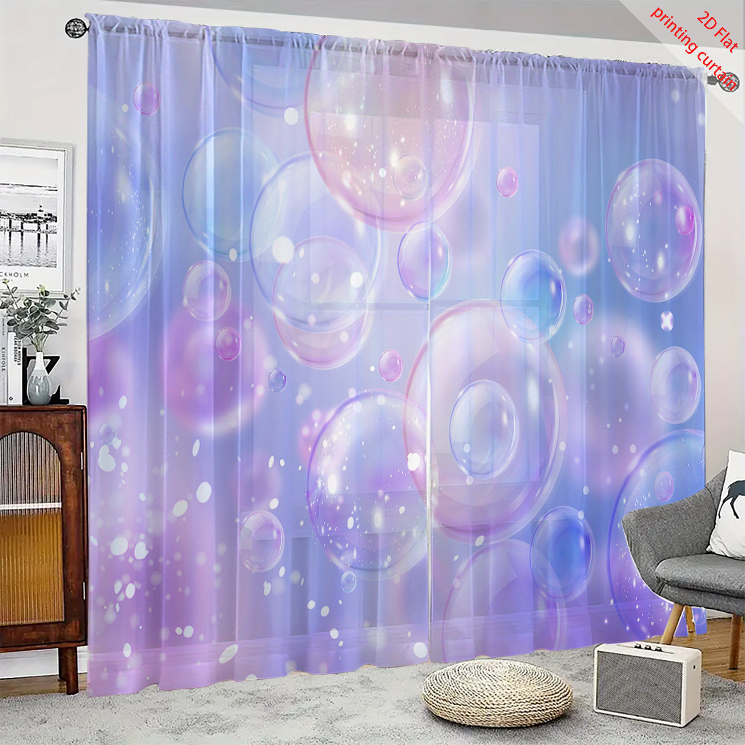 Home Decor Youtube - Dromerig gaasgordijn met bubbelprint, transparant gordijn