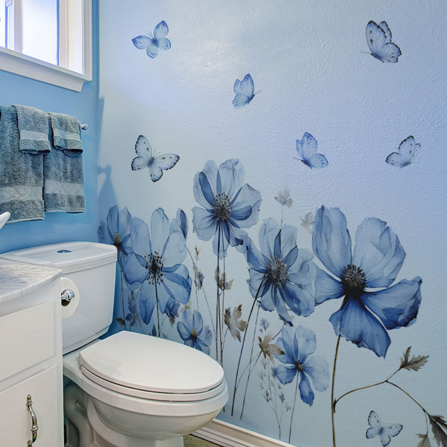 Frisse blauwe vlinder- en bloe - Home Decor Vinyl Flooring recensie en prijs