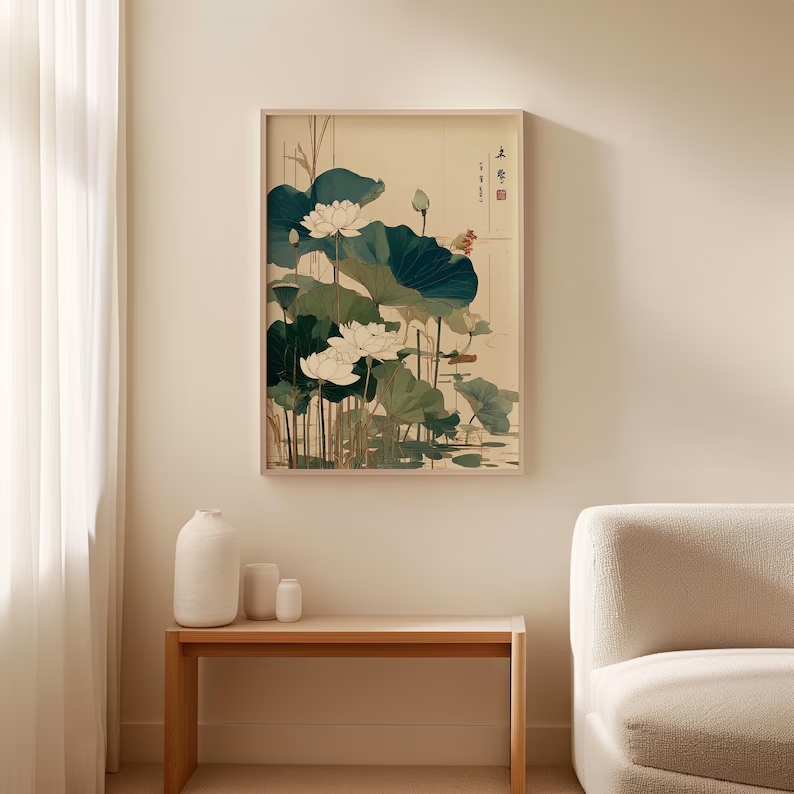 Retro Japanse Lotus Bloem Wall - Home Decor Japanese recensie en prijs